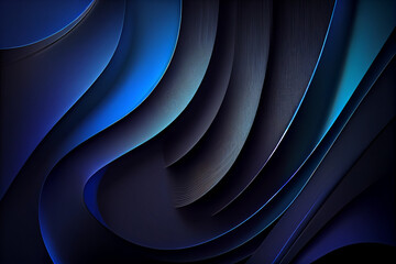 blue and black waves, paper texture, 3D abstract design, background