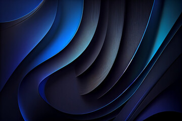 Fototapeta premium blue and black waves, paper texture, 3D abstract design, background
