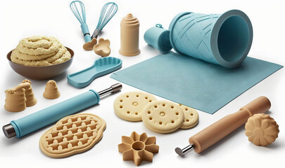 Fototapeta na wymiar a variety of cookie decorating tools are shown in this image. generative ai