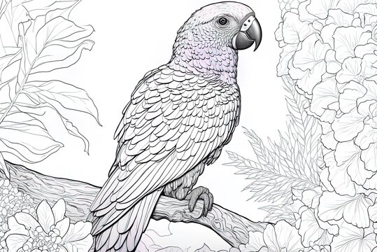 This black and white parrot coloring page is perfect for any coloring book! Generative AI