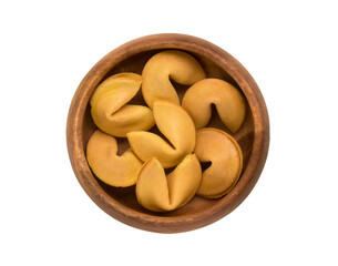 bowl with fortune cookies on white background