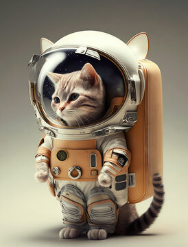 a cat in an astronaut's space suit on a white background. Generative AI.