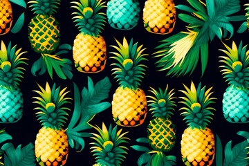 Pineapple background on a dark background. Generative AI