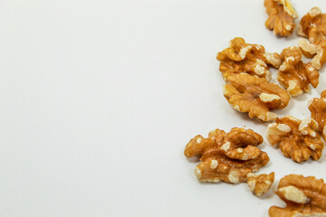 Nuts. Walnuts on the side of the image. Wallpaper