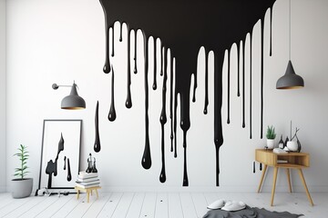 thick black paint runs down the white wall
