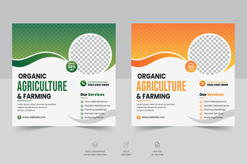 Agriculture farming services social media post banner or agro farm business flyer and Lawn gardening web banner template
