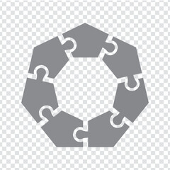 Simple icon puzzle heptagon in gray. Simple icon puzzle of the seven elements and center on transparent background for your web site design, app, UI. EPS10.