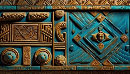 Egyptian Pattern Ancient Art. AI generative. - obrazy, fototapety, plakaty