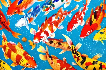 Fototapeta na wymiar Watercolor Illustration of Set of koi, carp fish on an isolated white background, hand drawing. Generative AI