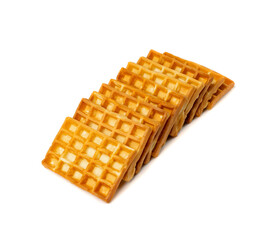 Belgian Waffle Stack Isolated, Square Waffled Cookie, Soft Golden Belgian Waffles, Wafer Biscuit Breakfast