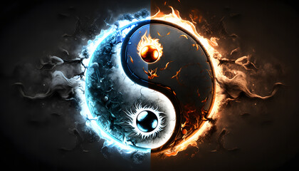 yin yang feu et eau, généré par IA