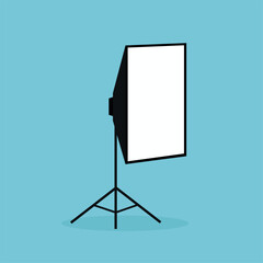 Photo studio light stand with blank screen. Vector illustration in flat style.