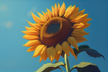 A Generative Summer: Nature's Symphony of Yellow Sunflowers in a Blue Sky. Generative AI