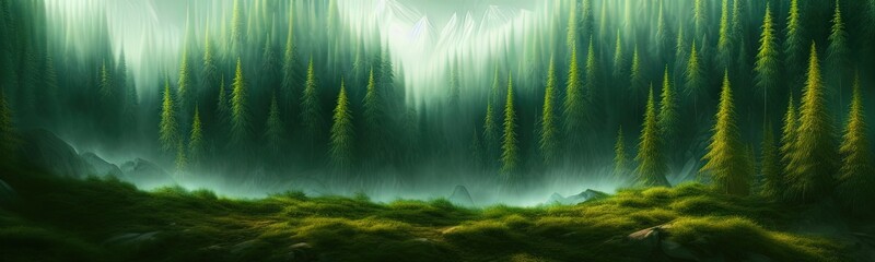 coniferous forest. Cute winter repeating landscape. Horizontal view of winter forest. nordic landscape