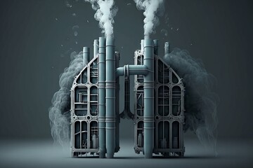 Human lung Industrial chimneys with smoke and steam. Anti smoking concept. Generative AI