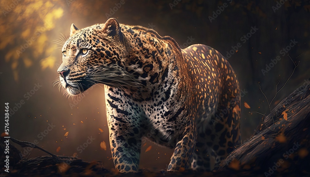 Poster leopard in the forest. generative ai