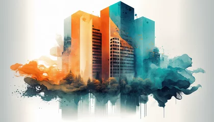 Wall murals Watercolor painting skyscraper Spectacular watercolor painting of an abstract urban