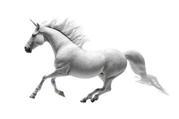 Isolated running white horse unicorn - Generative AI