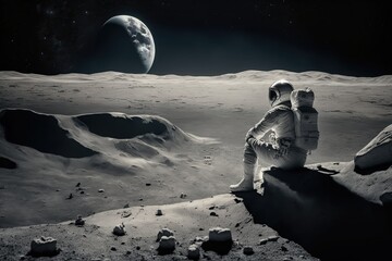Astronauta sentado na Lua observando a terra. generative Ai