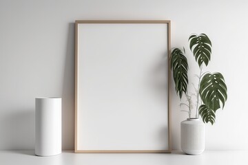 Interior Design Mockup: White Frame, Minimal Boho Style. Photo generative AI