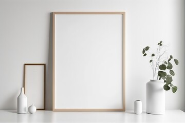 Naklejka na ściany i meble Interior Design Mockup: White Frame, Minimal Boho Style. Photo generative AI