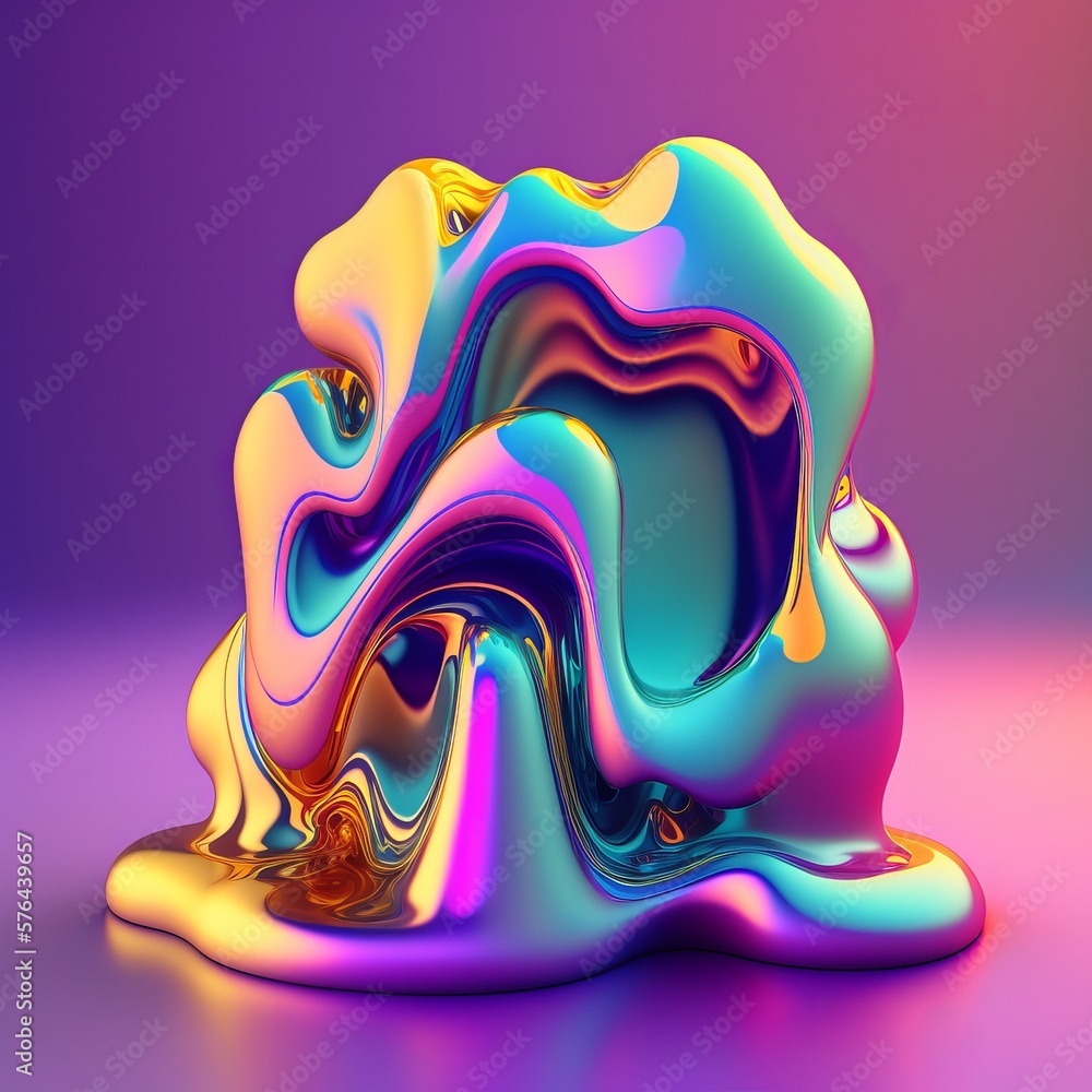 Poster 3d abstract colorful fluid design background. trendy holographic gradient shapes. liquid curve shape