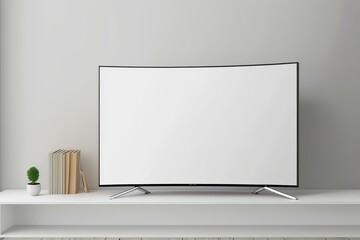 Blank LED TV on sideboard for design, copy space for ads, movies, apps. Modern interior. Photo generative AI