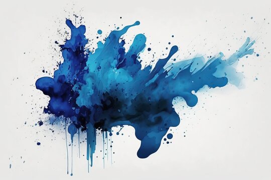 Blue watercolor big blot spread to the light background Generative AI