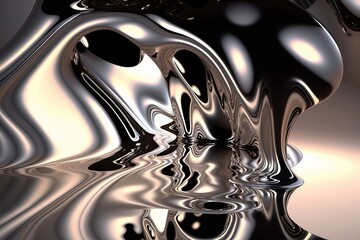 fluid glossy chrome mirror water effect background backdrop texture illustration Generative AI