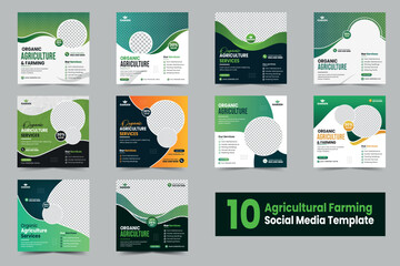 Agriculture farming services social media post banner set or agro farm business flyer design and Lawn gardening web banner template