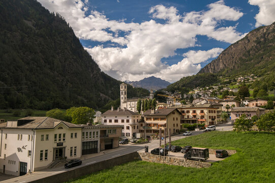 View on the municipality Brusio in canton Graubünden, Switzerland near the Italian border