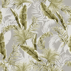 Tropical leaves seamless pattern. Endless exotic background for wallpaper and fabric. Jungle leaves backdrop