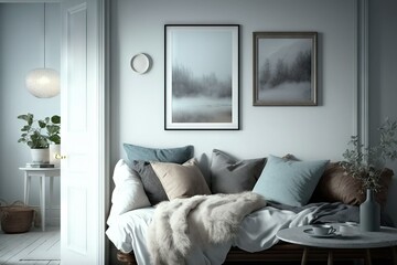 Cozy modern interior with paintings on the wall