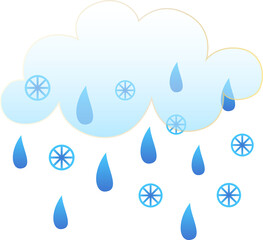 Winter weather icon. Glassmorphism style symbols for meteo forecast app. Day season sings. Rain and snow clouds. PNG illustrations