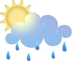 Autumn weather icon. Glassmorphism style symbols for meteo forecast app. Day summer spring season sings. Sun, rain and clouds. PNG illustrations