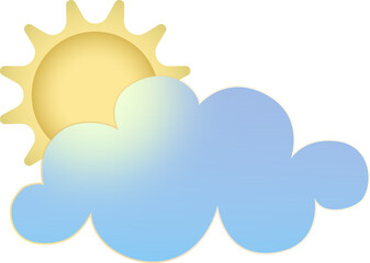 Summer weather icon. Glassmorphism style symbols for meteo forecast app. Day spring autumn winter season sings. Sun and cloud. PNG illustrations