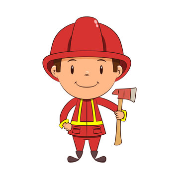 Child, firefighter, ax