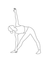 Girl doing yoga pilates gymnastics sport pose in black white colors in out line style