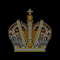 imperial crown, glitter applique rhinestone motif. Rhinestone design for clothing , hot-fix transfer