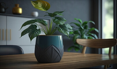  a potted plant sitting on top of a wooden table.  generative ai