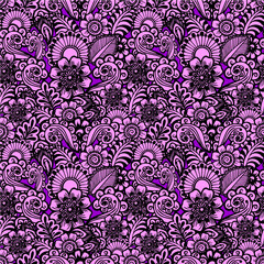 seamless black graphic pattern on a purple background, oriental motifs, texture, design