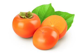 Persimmon fruit isolated on white background with full depth of field