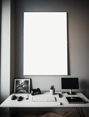 Frame & poster mockup in clean style interior. office room wall art mockup