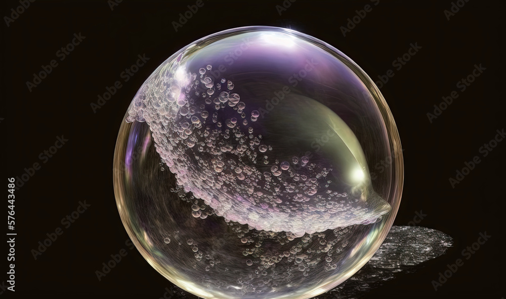 Poster a soap bubble with bubbles inside of it on a black background. generative ai