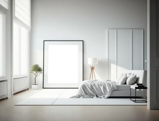 Frame & poster mockup in clean style interior. bedroom wall art mockup