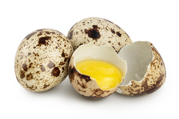 Obraz premium Raw quail egg isolated on white background with full depth of field