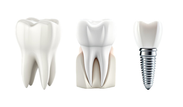 Isolated set of white teeth and dental implant - Generative AI