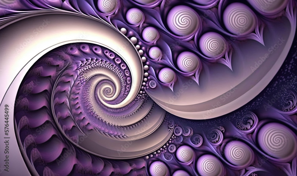 Poster a computer generated image of a spiral like object in purple and white. generative ai