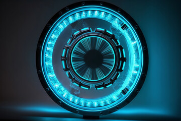 Power Source Tech Device- Light Blue Circular Tech Frame generative ai art