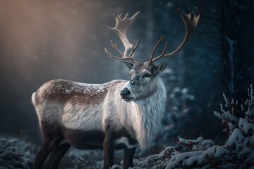 Reindeer standing in the snow, generative AI